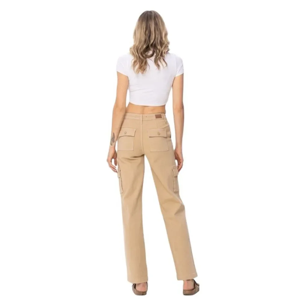 Judy Blue Y2K Khaki Cargo Straight Leg Stretchy‎ Cotton Pants 18W - Picture 2 of 8